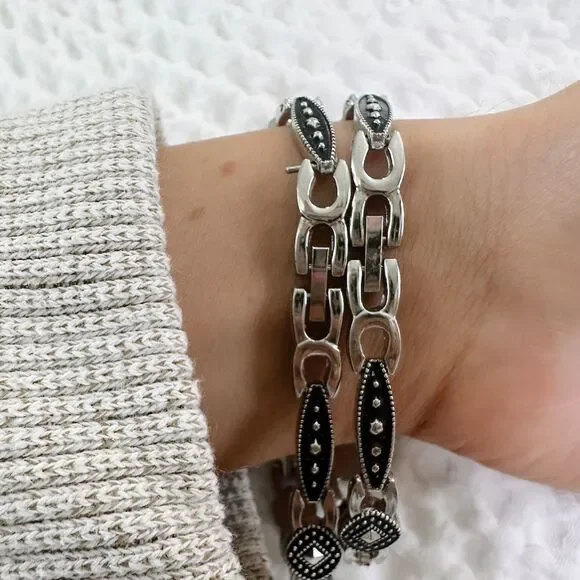 Vintage Coted Azur Black and Silver Watch and Bracelet Set
